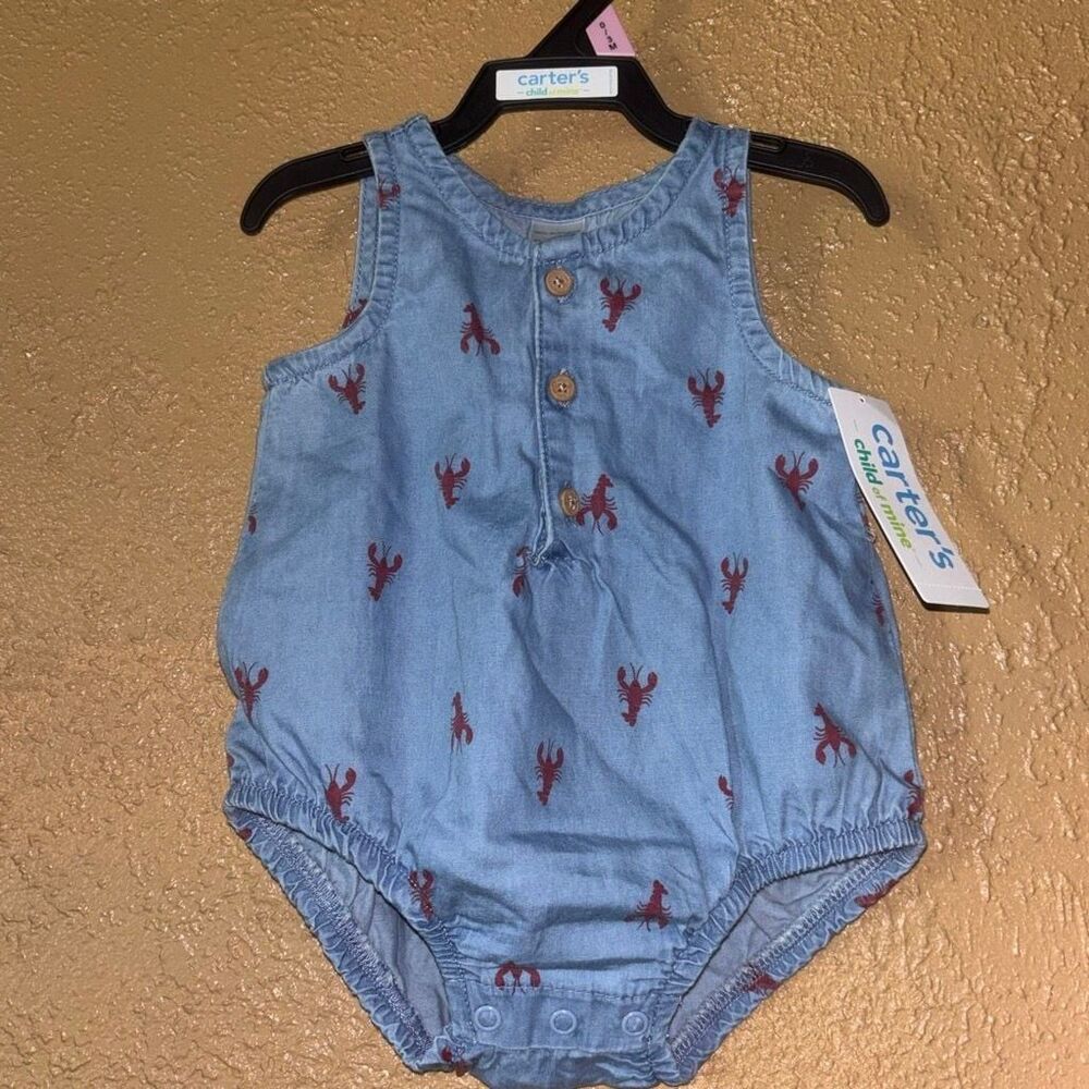 Carter's Child of Mine Baby Blue Lobster Print Bubble Romper Bodysuit